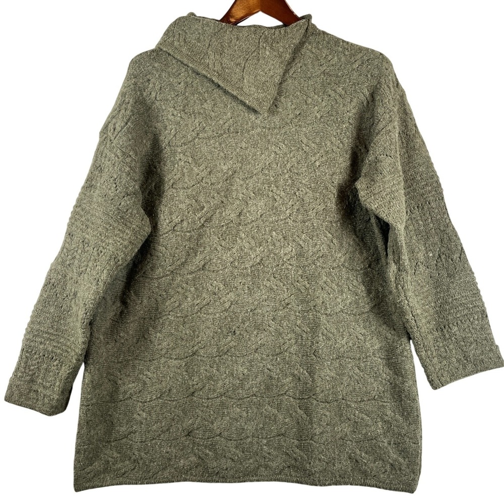 Vintage Womens M Wool Blend Oversized Cable Knit Sweater Olive Green Lagenlook